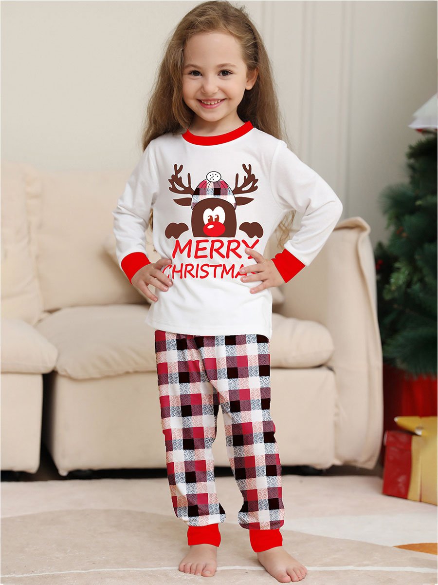 Family Set Christmas Deer Plaid Print Two-Piece Long Sleeve Family Pajamas