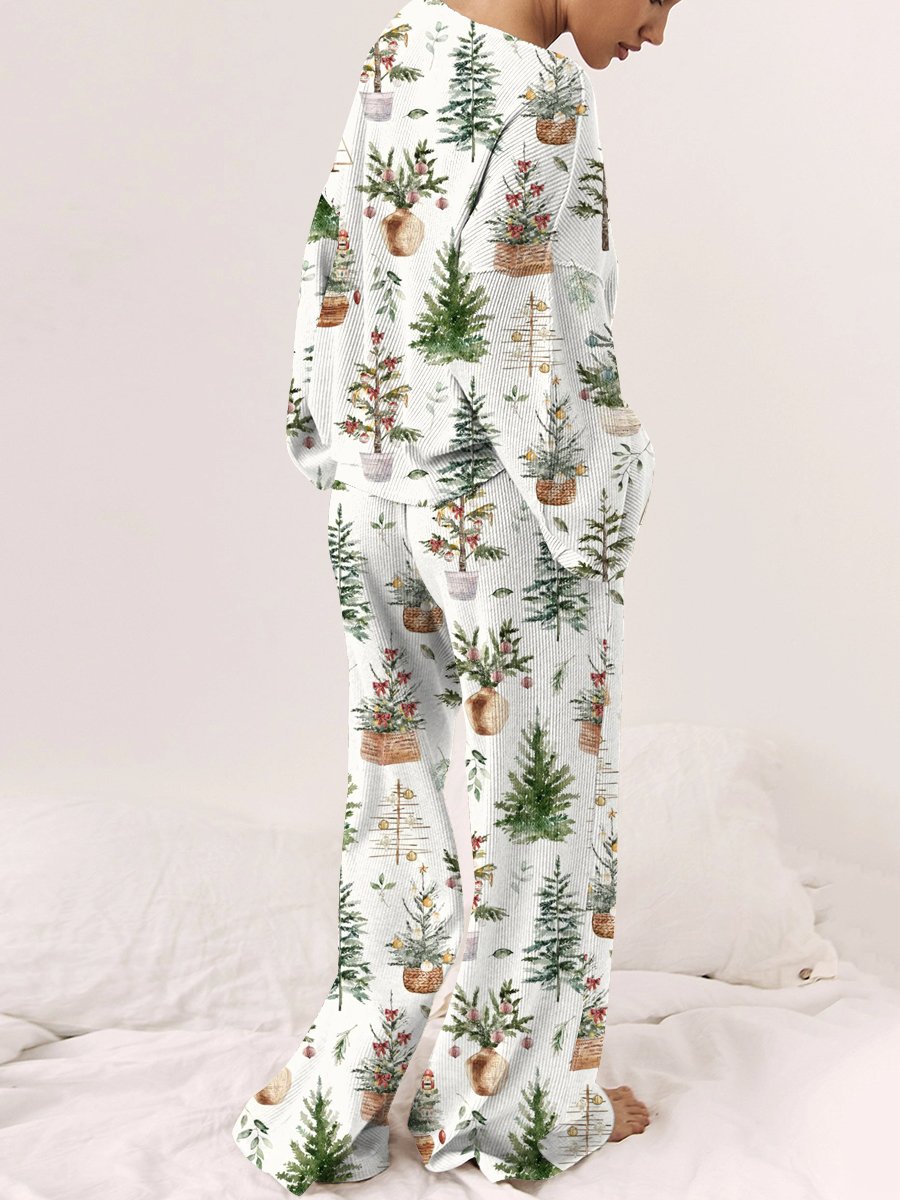 Women's Christmas Tree Pattern Long Sleeve Pants Set