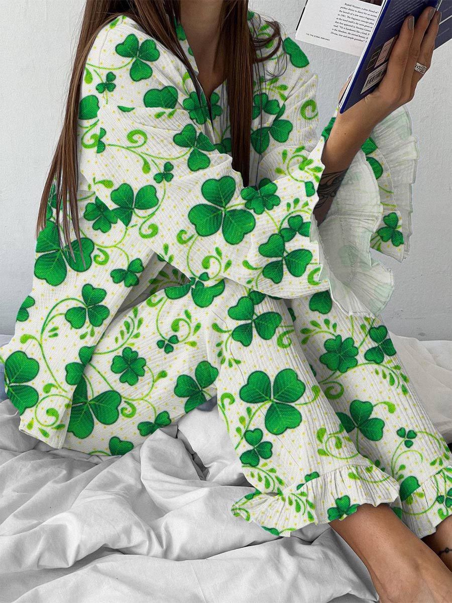 Women's Trefoil Ruffle Long Sleeve Pant Set