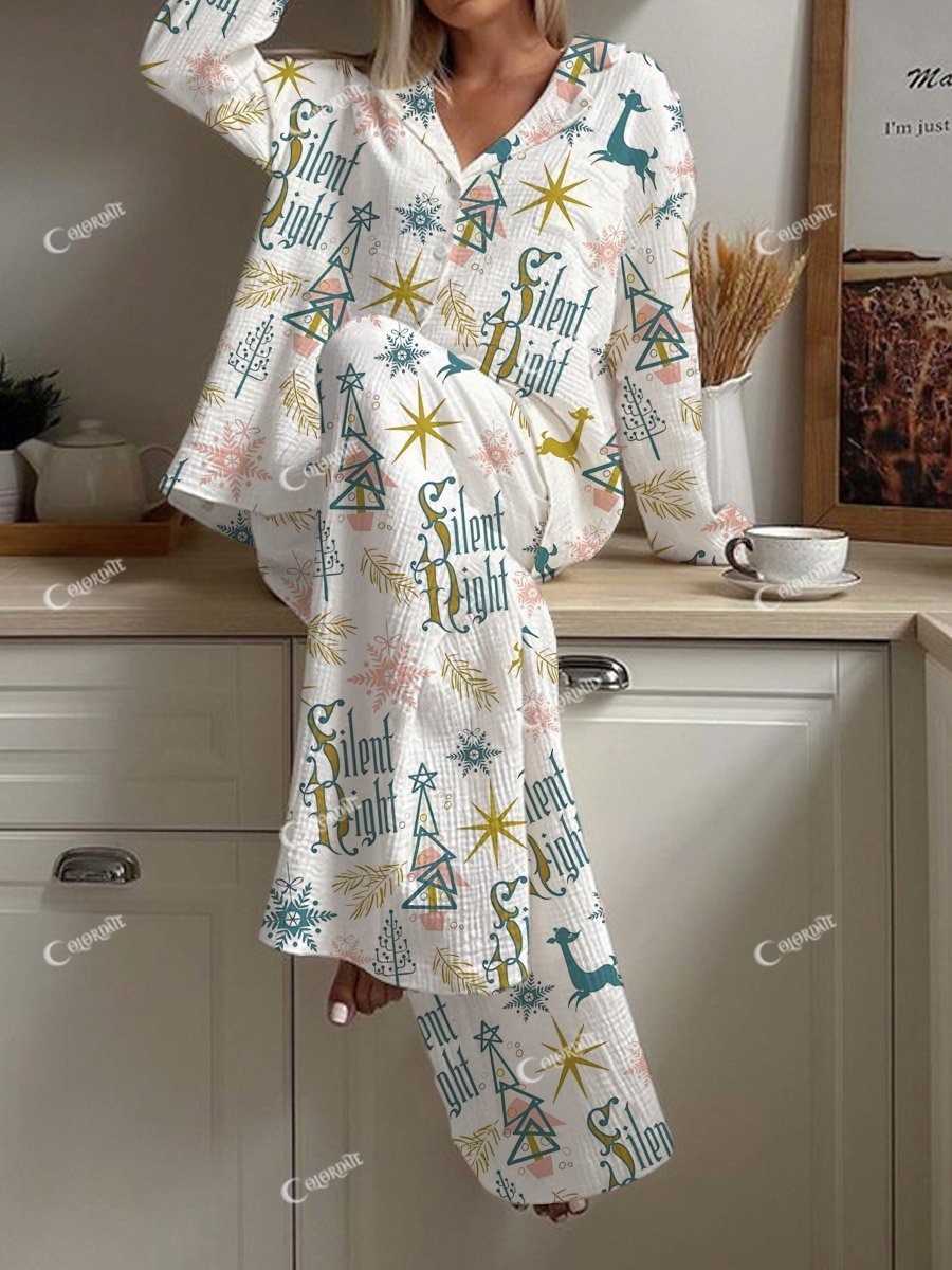 Women's Christmas Silent Right Print Loose Homewear Set