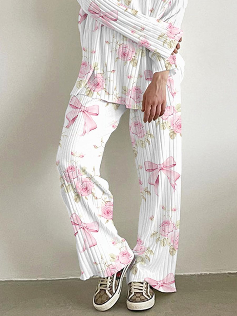 Women's Bow Flower Long Sleeve Suit