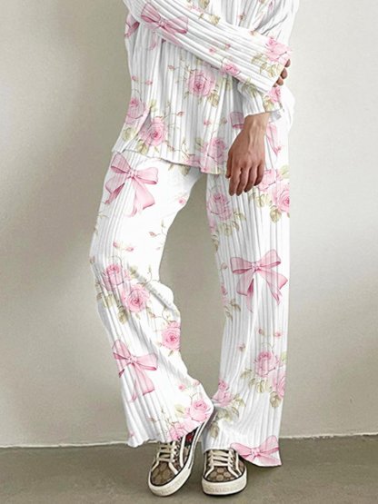 Women's Bow Flower Long Sleeve Suit