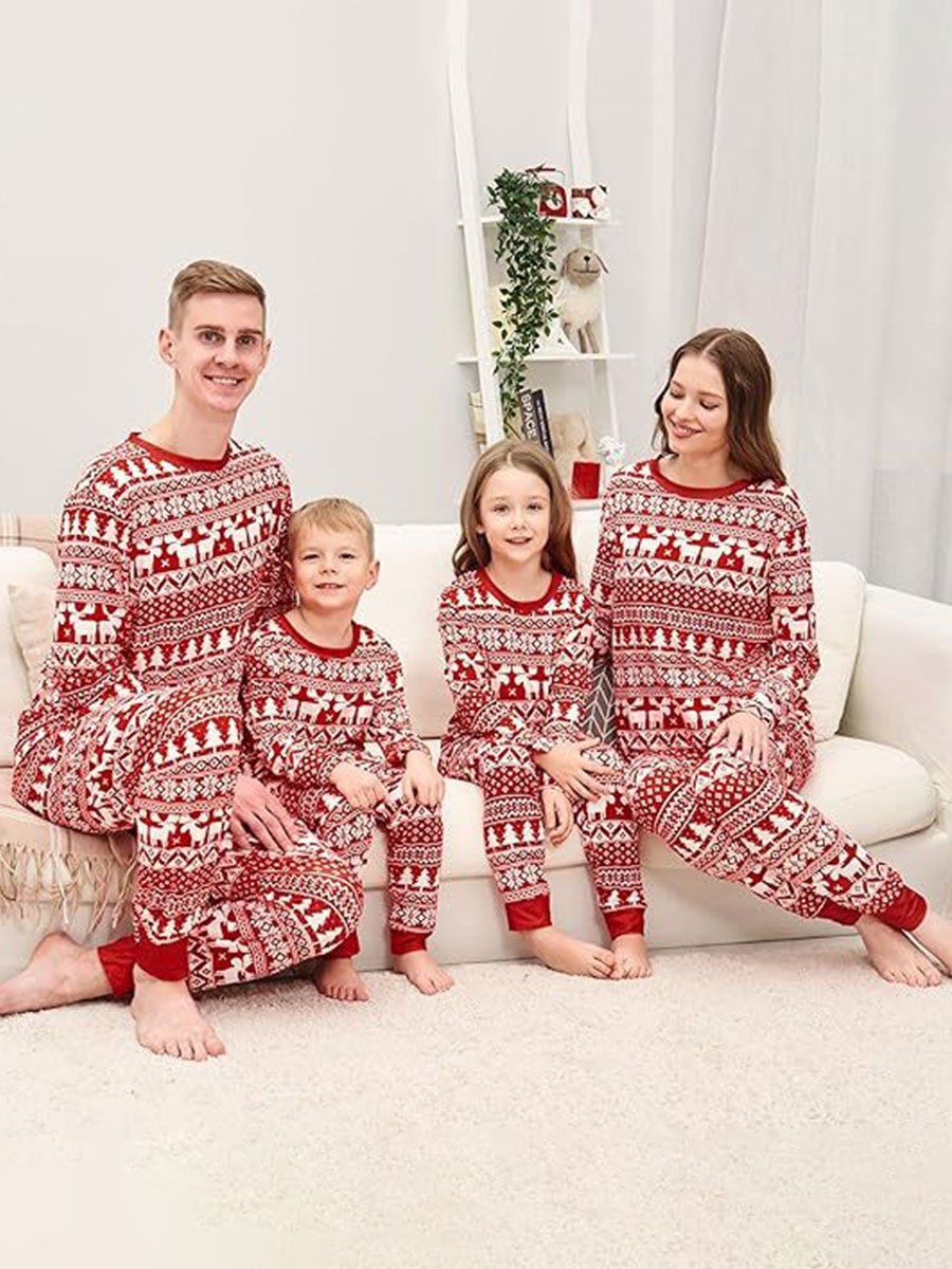 Christmas Red Classic Print Family Home Pajama Set