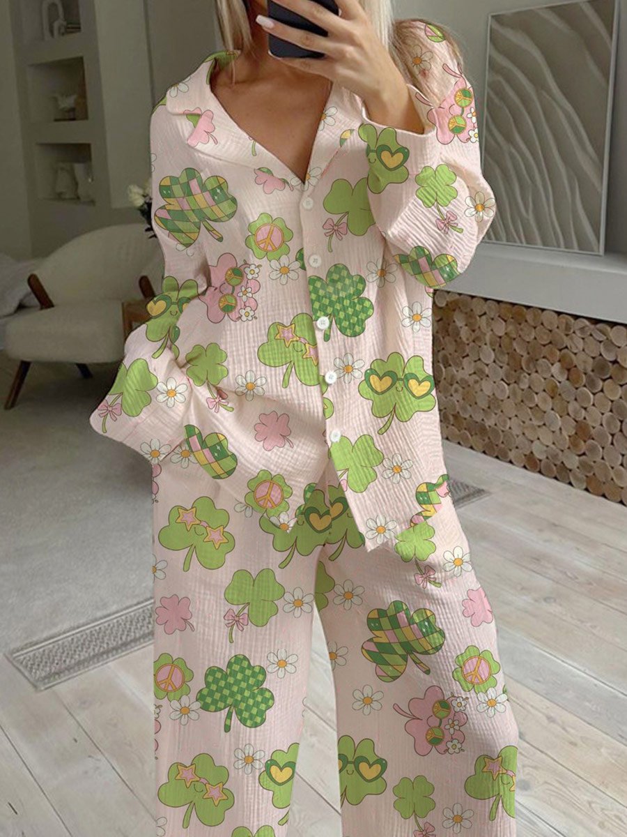 Women's St. Patrick's Day Shamrock Long Sleeve Pant Suit