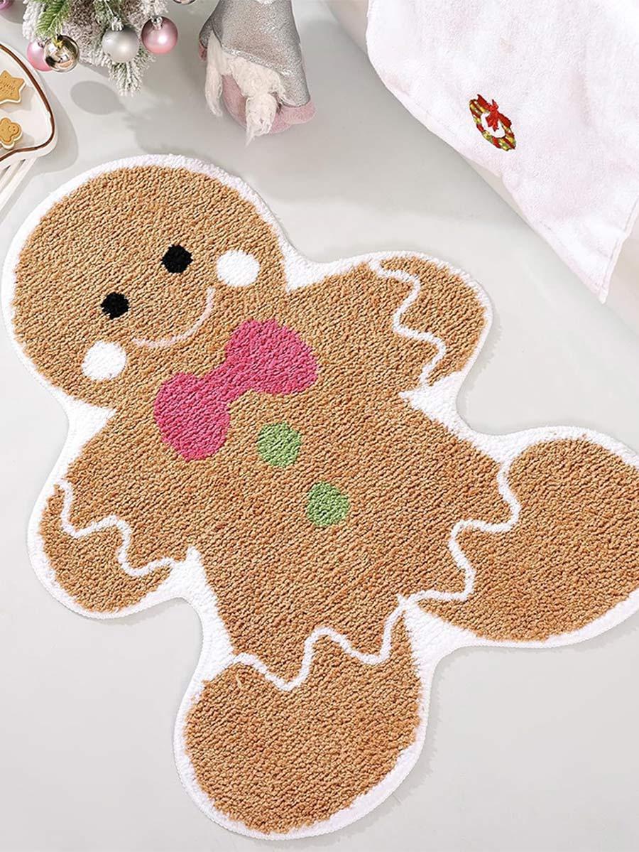 Christmas Santa Claus Gingerbread Man Snowman Bathroom Absorbent Floor Mat