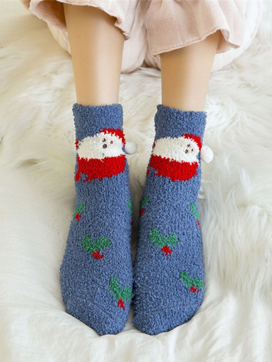 Women's Thick Coral Fleece 3D Christmas Socks