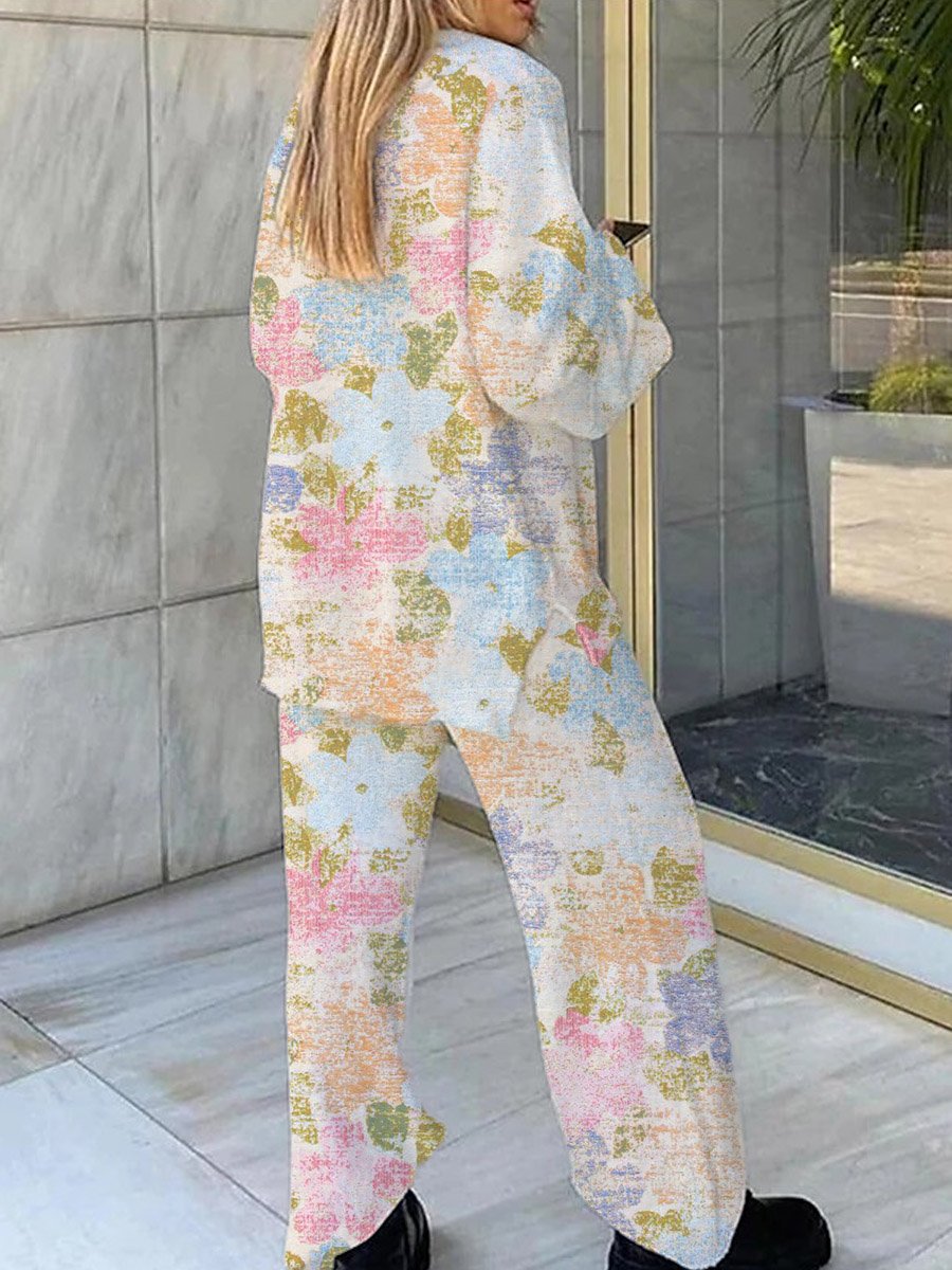 Women's Colorful Vintage Artistic Floral Print Pajama Set