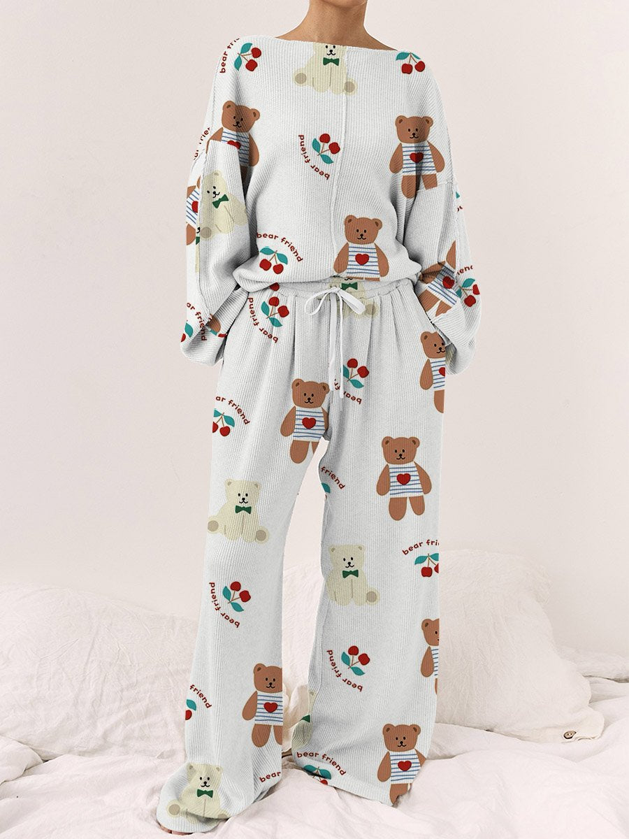 Women's Cherry Teddy Bear Casual Linen Cotton Set