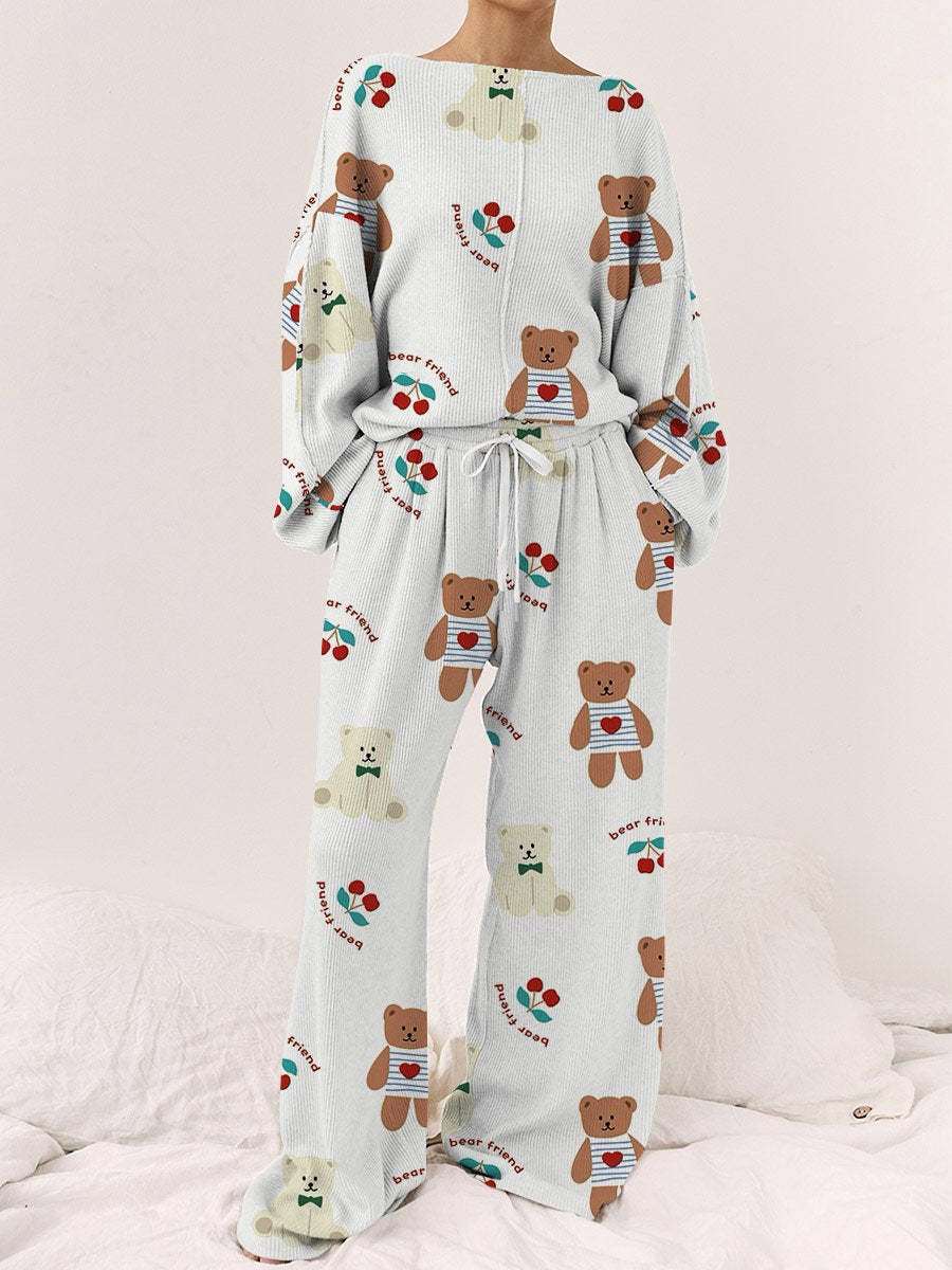 Women's Cherry Teddy Bear Casual Linen Cotton Set