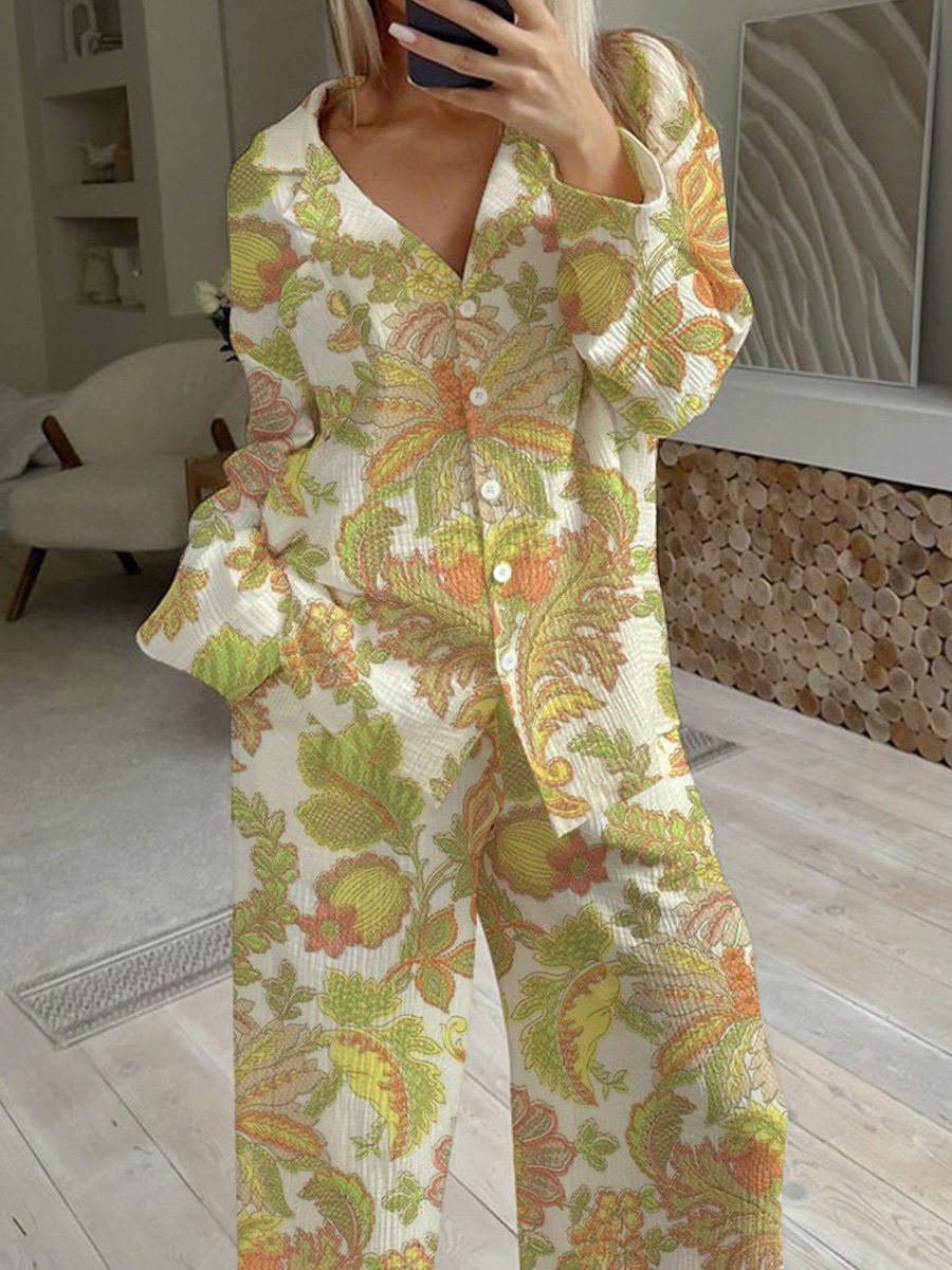 Women's Fresh Bohemian Pattern Print Pajama Set