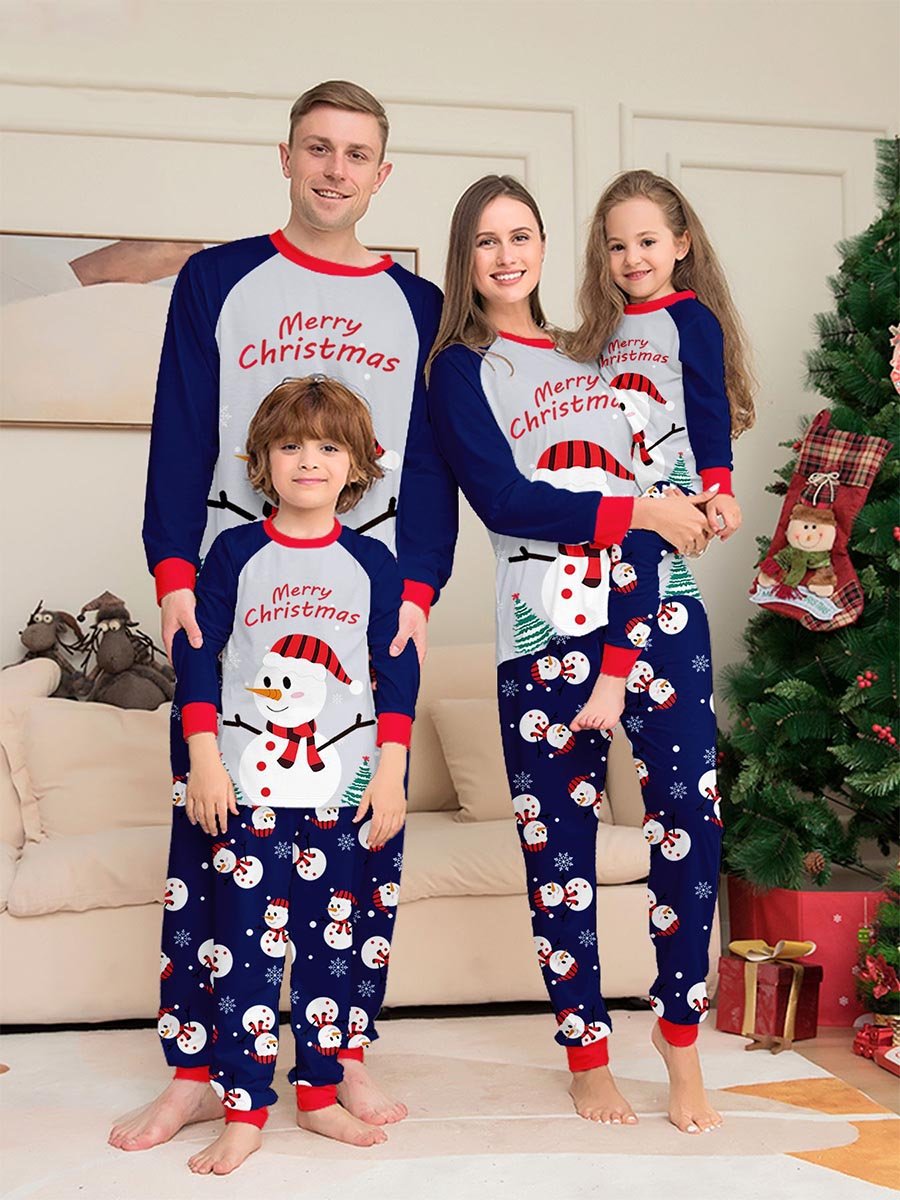 Home Clothes Christmas White Snowman Print Pajamas Cartoon