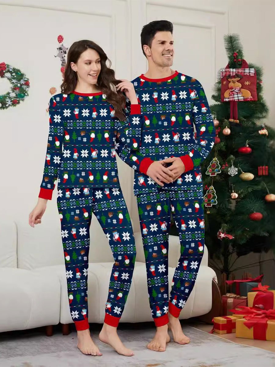 Santa Claus Snowflake Stripe Printed Pajama Set