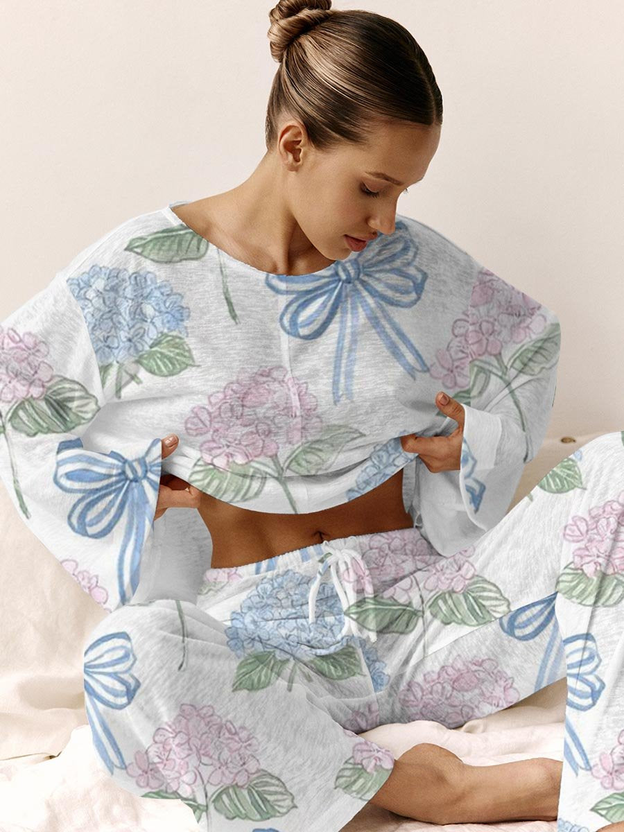 Women's Bow and Hydrangea Fresh Elegant Loungewear Set
