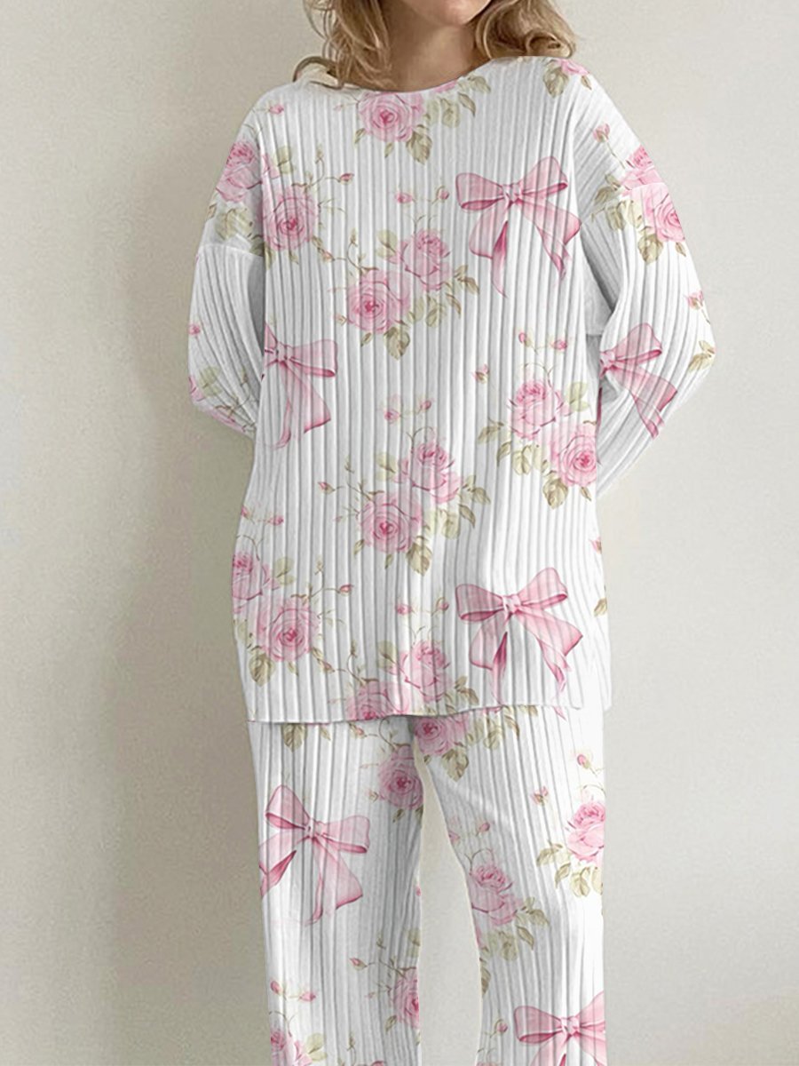 Women's Bow Flower Long Sleeve Suit