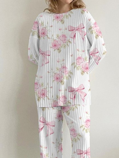 Women's Bow Flower Long Sleeve Suit