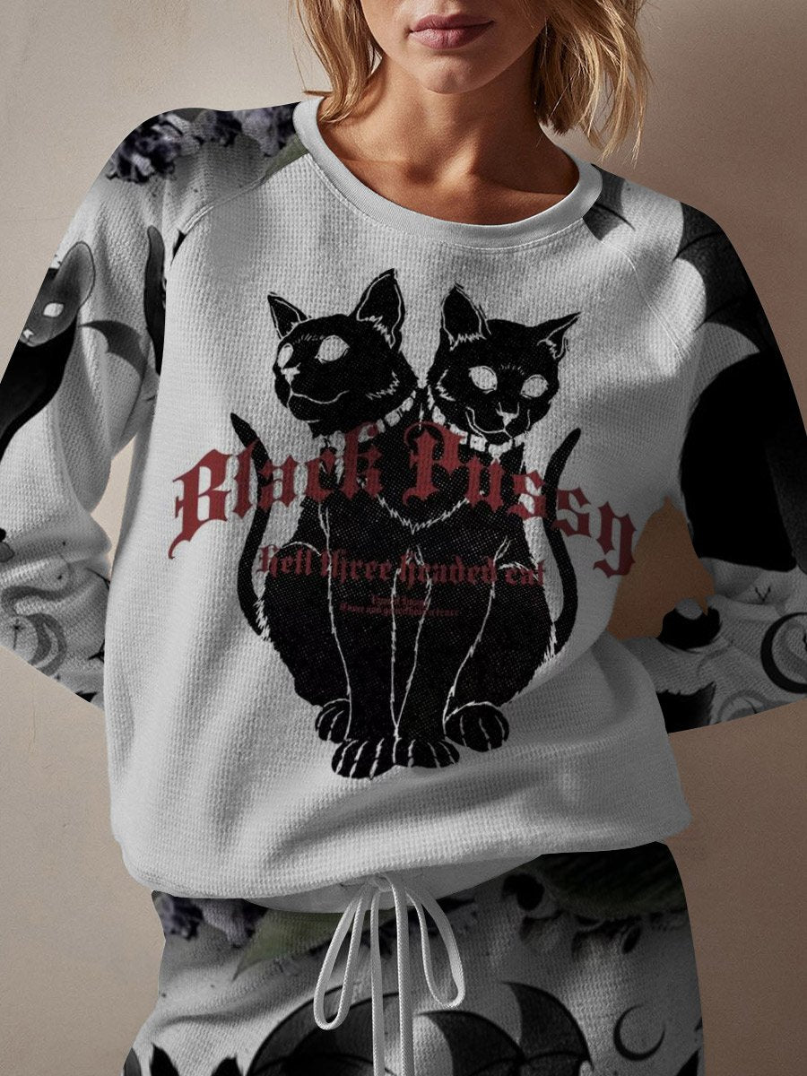 Women's Cat Graffiti Long Sleeve Pajama Set