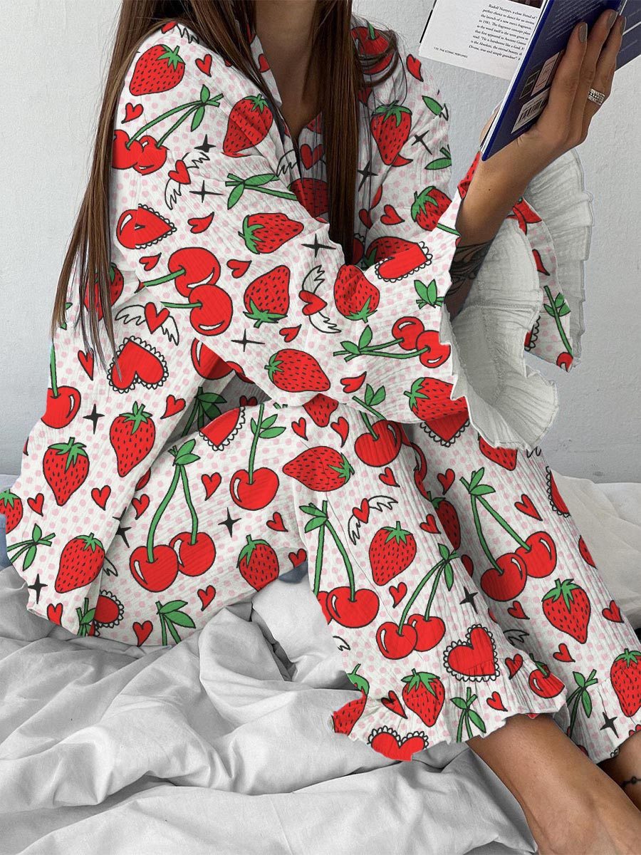 Ladies Pink Art Painting Home Long Sleeve Suit