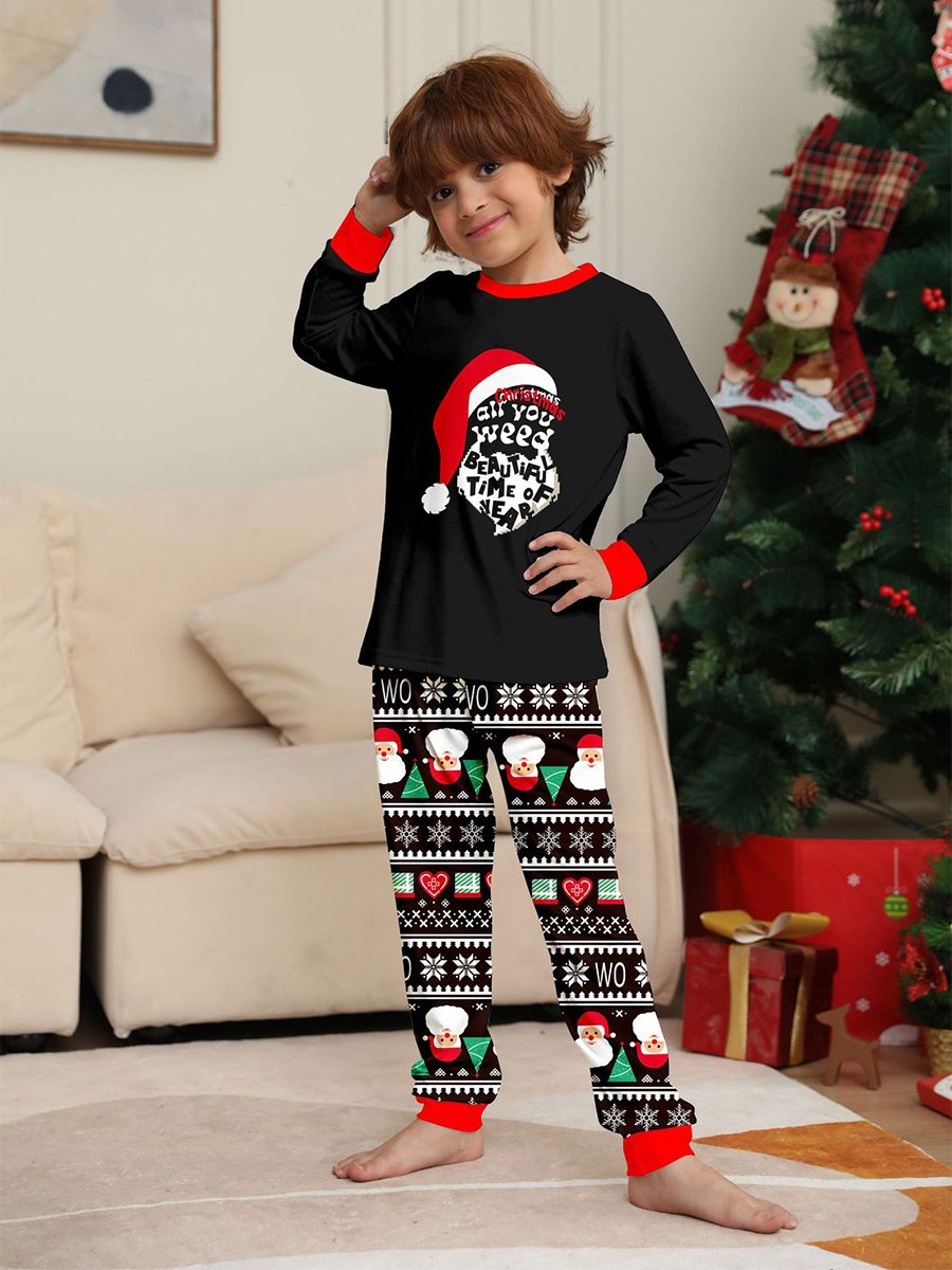 Christmas Hat Letter Print Family Lounge Clothes Pajamas Set