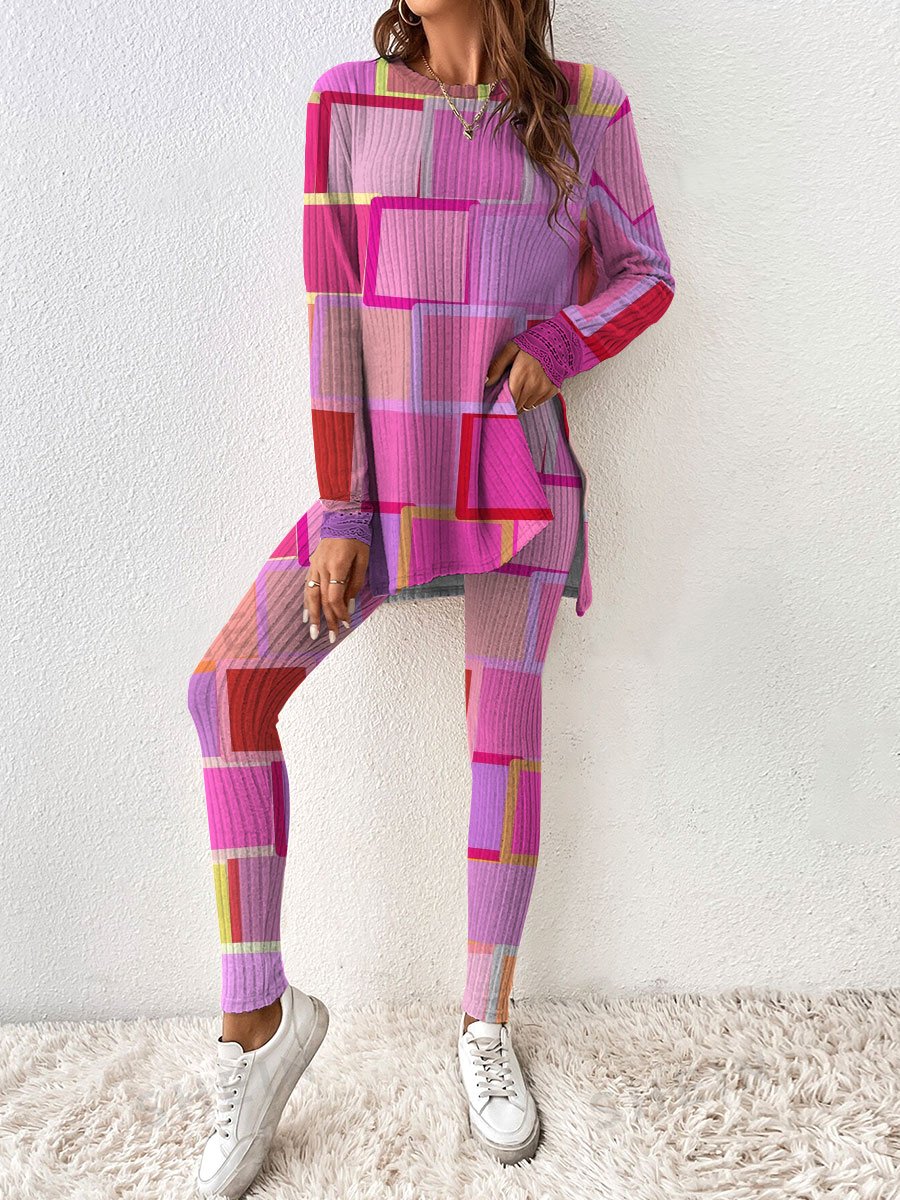 Women's Colorful Plaid Long Sleeve Home Suit