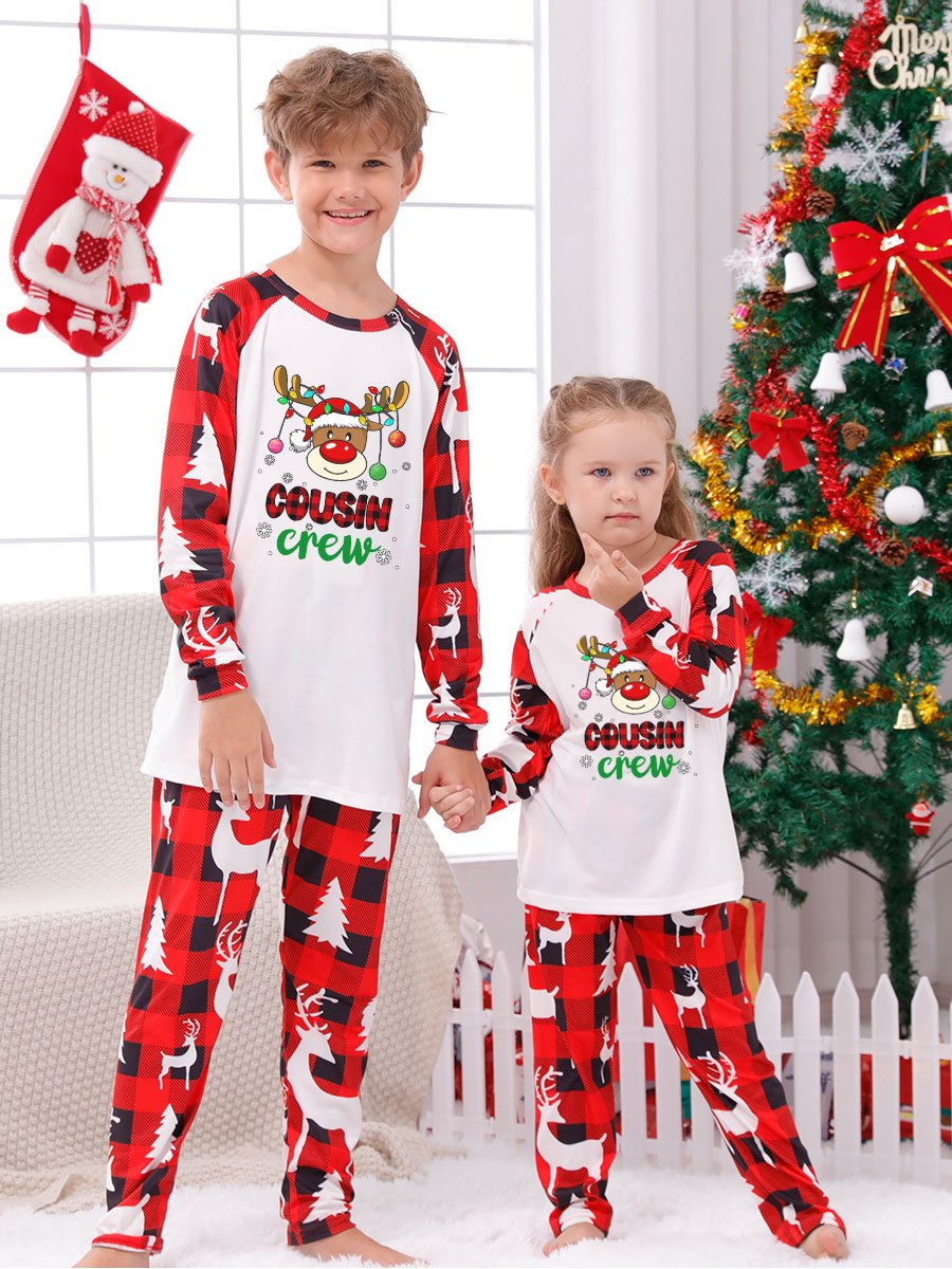 Christmas Elk Plaid Print Family Pajama Set