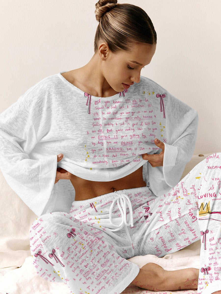 Women's Pink Bow Cotton Loungewear Set