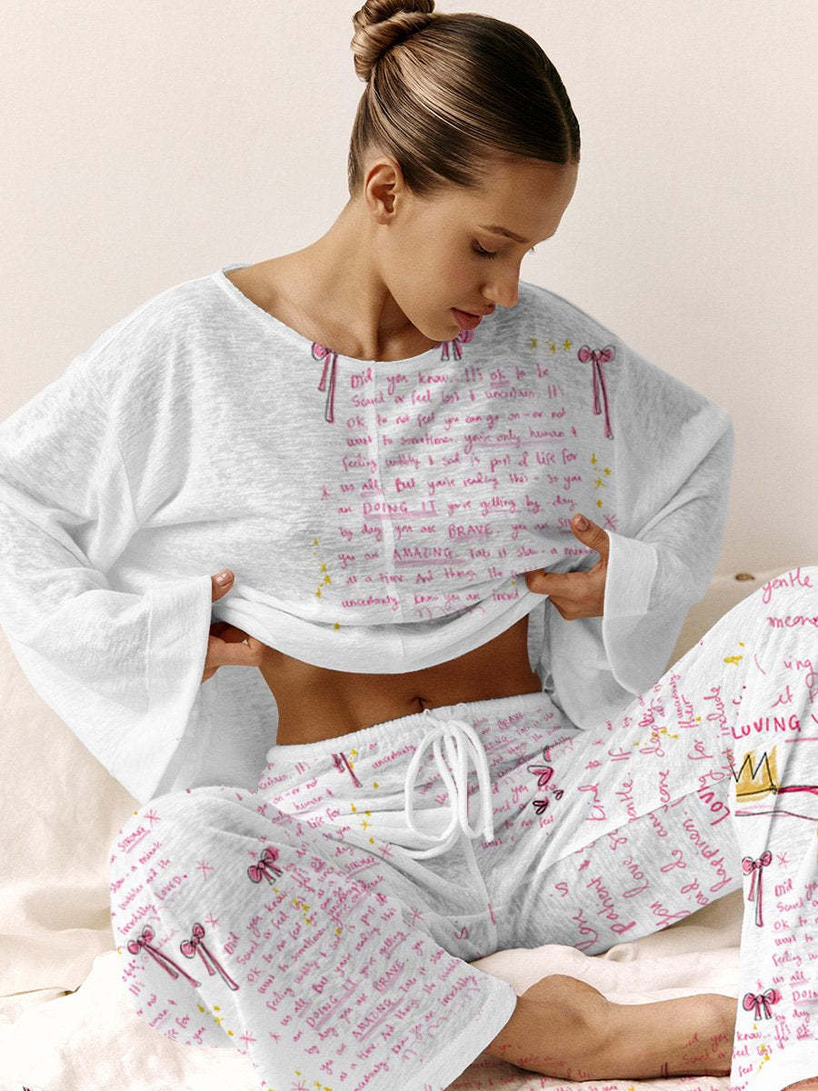 Women's Pink Bow Cotton Loungewear Set