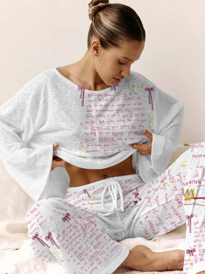 Women's Pink Bow Cotton Loungewear Set