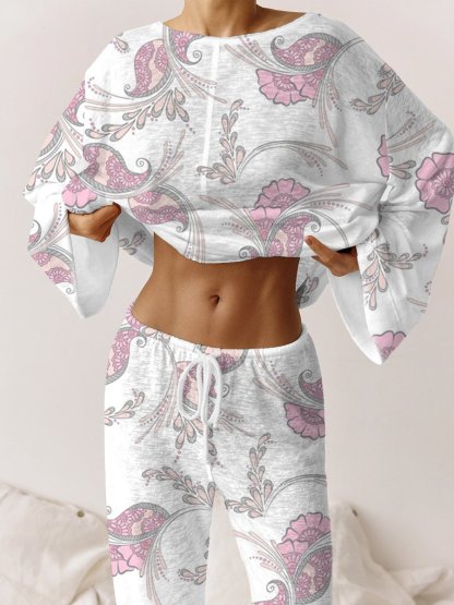 Women's Bohemian Floral Long Sleeve Pants Set