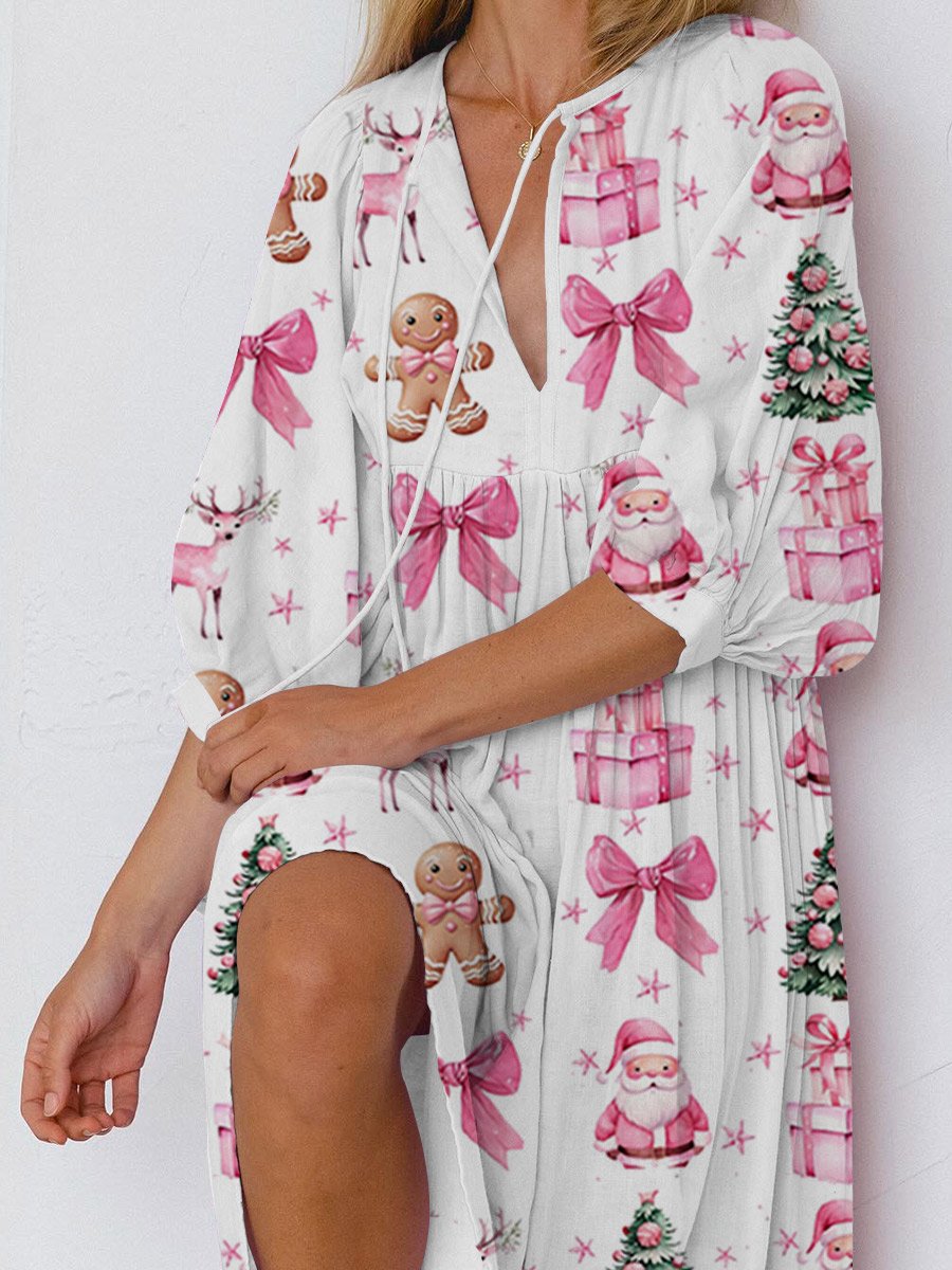 Women's Christmas Art Painting Printed Home Dress