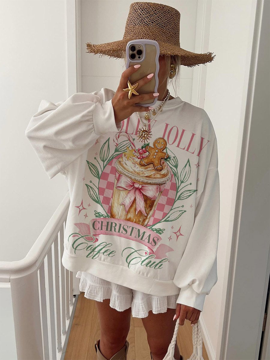 Women's Christmas Coffee Little Gingerbread Man and Pink Bow Sweatshirt