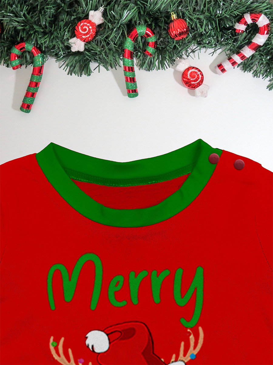 Christmas Hat Deer Head Print Family Lounge Clothing Set