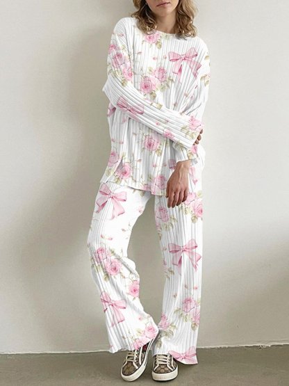 Women's Bow Flower Long Sleeve Suit