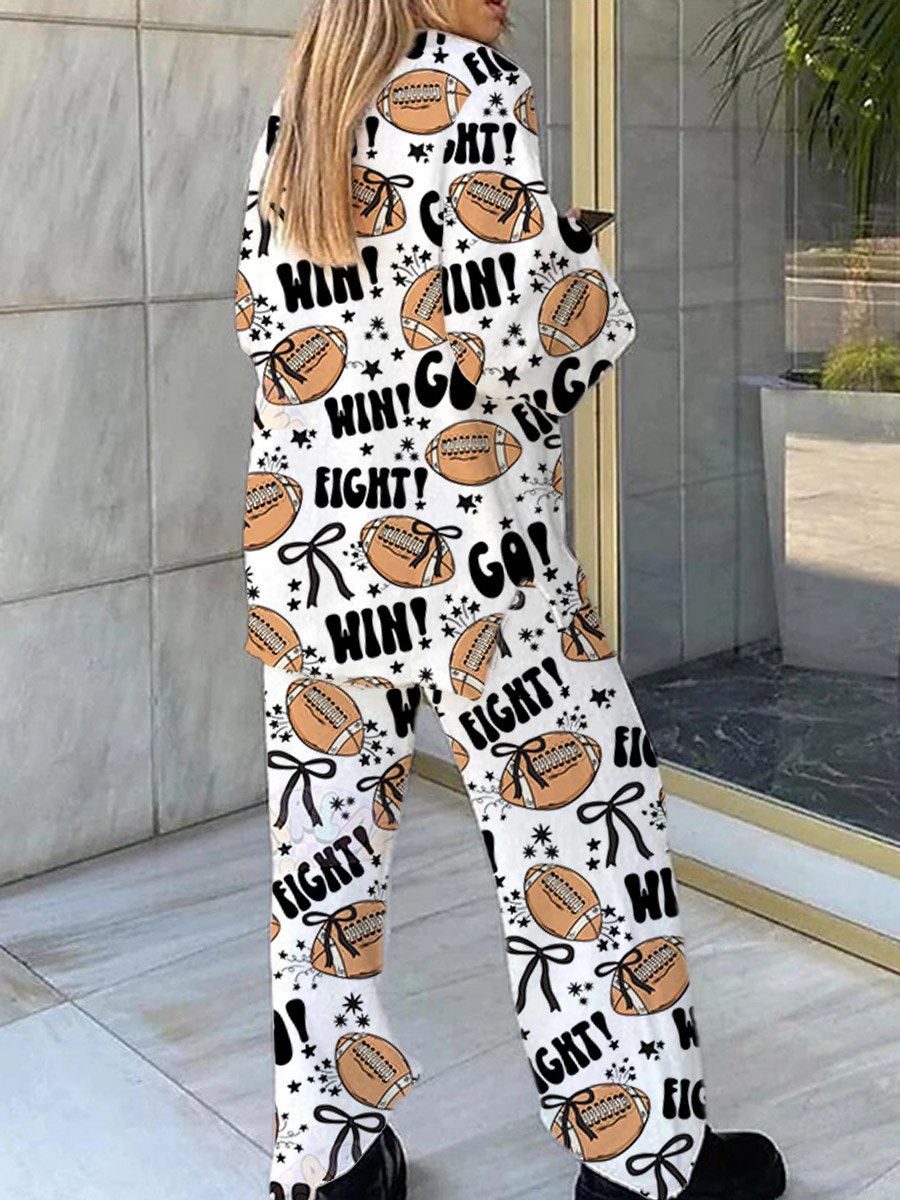 Women's Rugby Fun Print Lounge Long Sleeve Suit