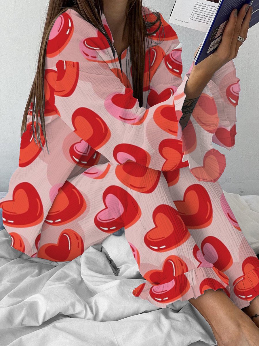 Women's Romantic Love Ruffle Pajama Set