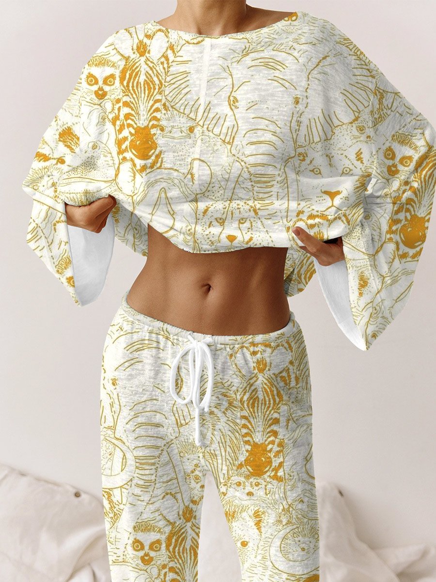 Women's Animal Kingdom Animals Printed Lounge Long Sleeve Suit