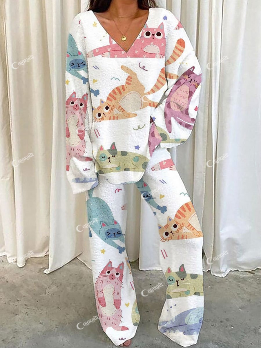 Women's Cute Cat Print Pajama Set