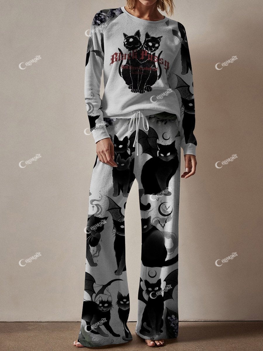 Women's Cat Graffiti Long Sleeve Pajama Set