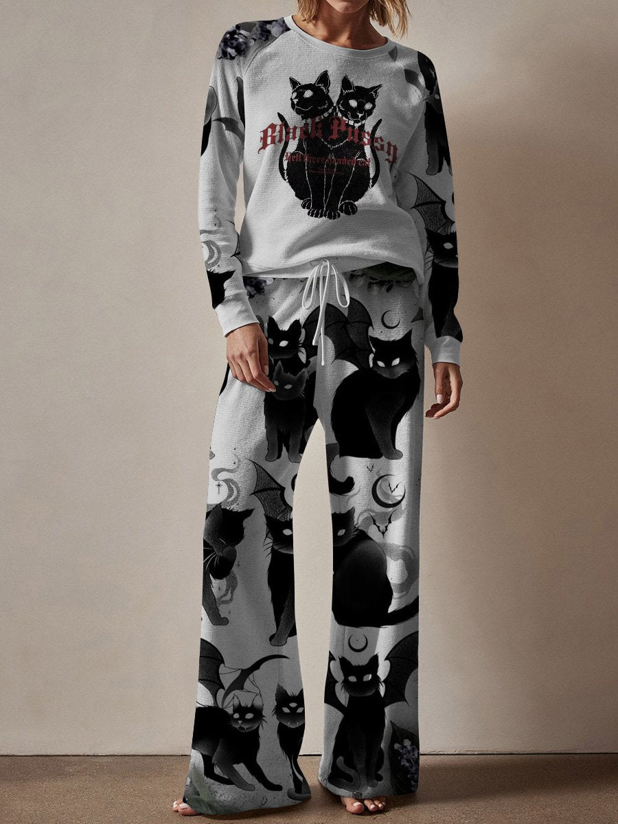 Women's Cat Graffiti Long Sleeve Pajama Set
