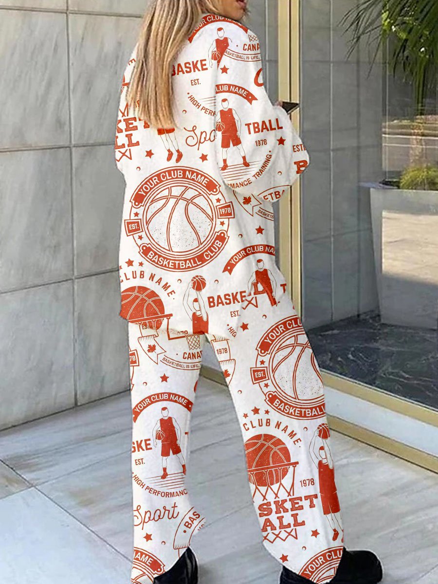Women's Simple Basketball Elements Printed Polar Fleece Set