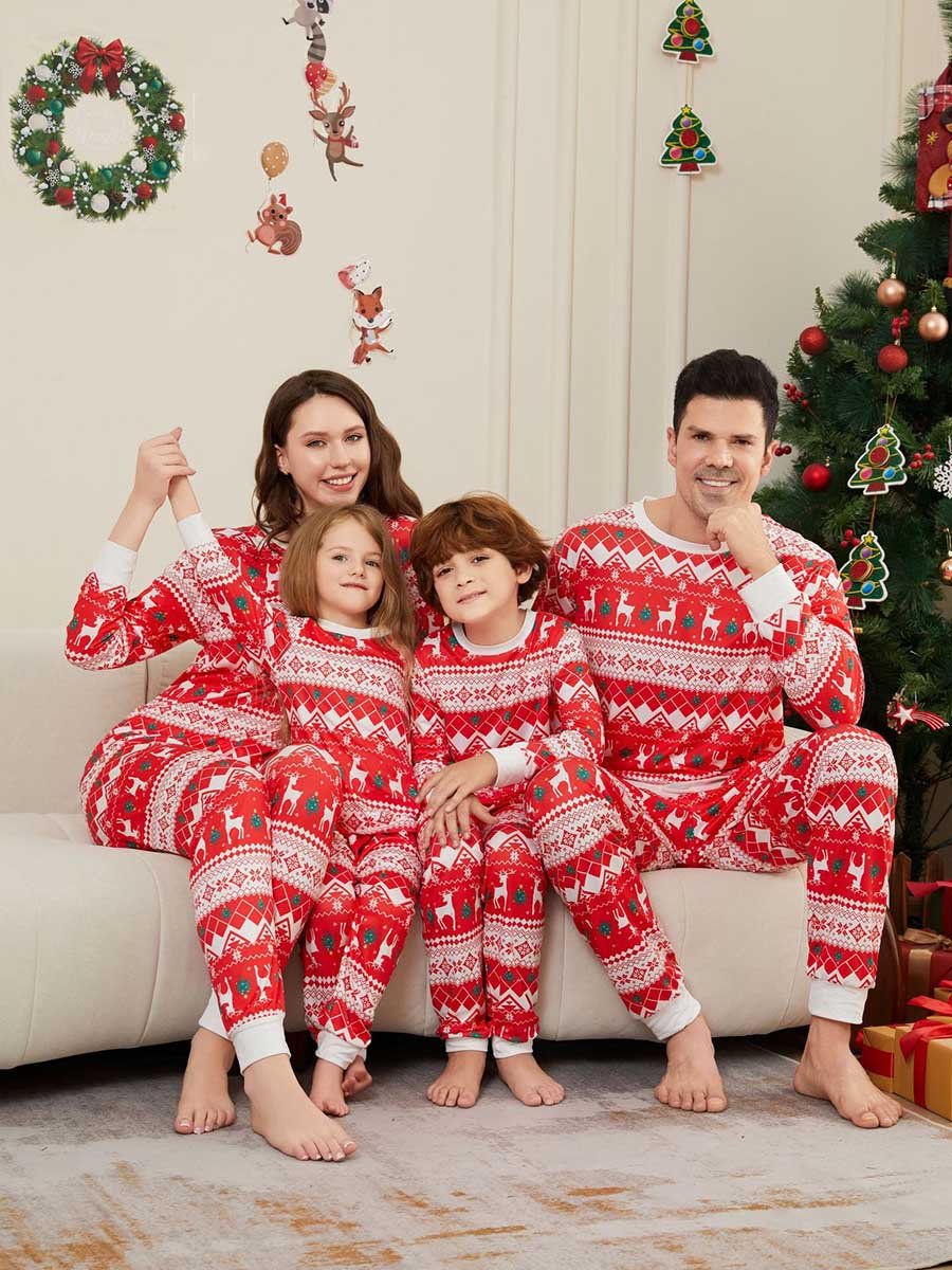 Family Christmas Elk Print Pajamas Home Clothes