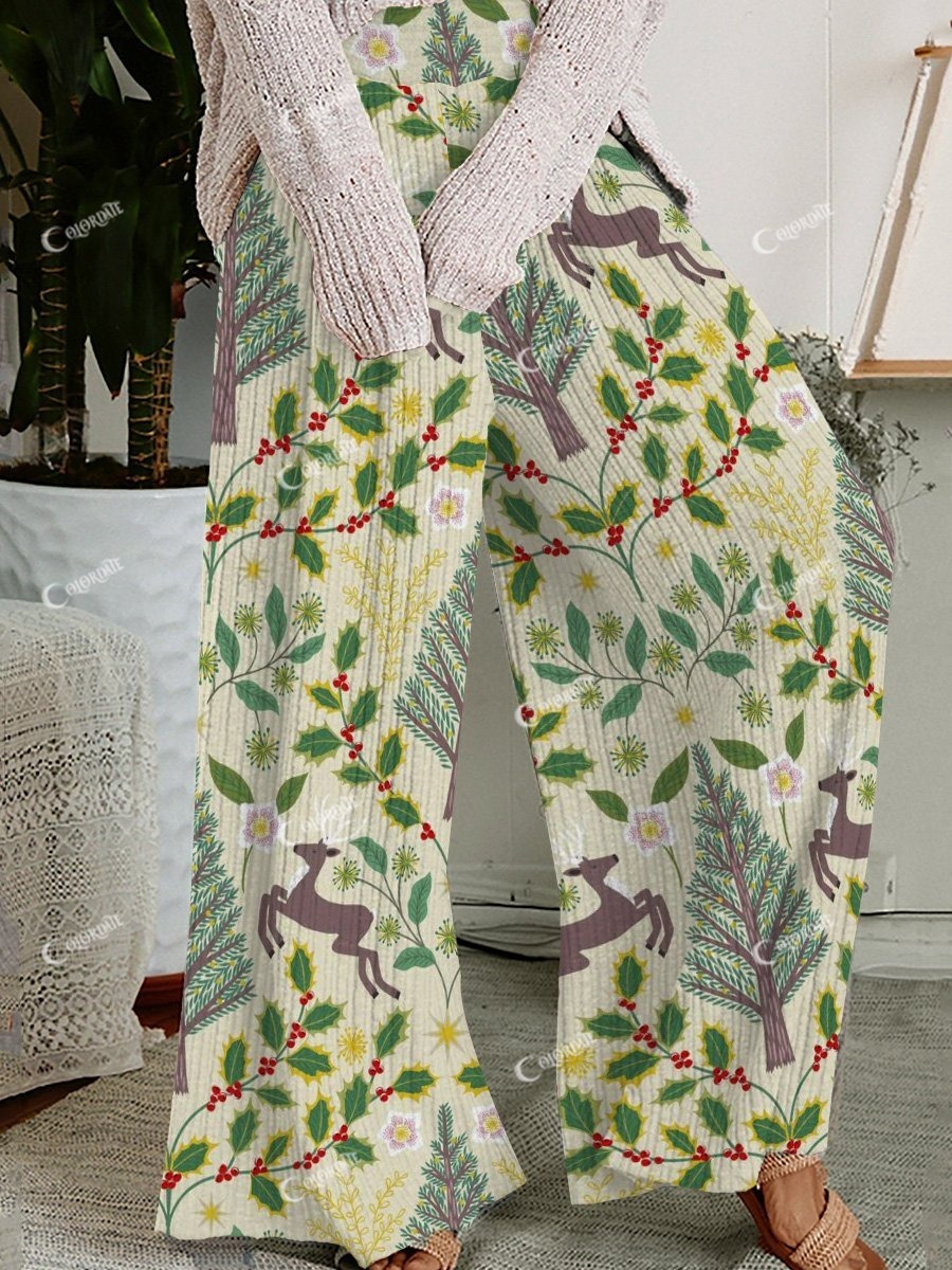 Women's Christmas Deer Wide Leg Pants