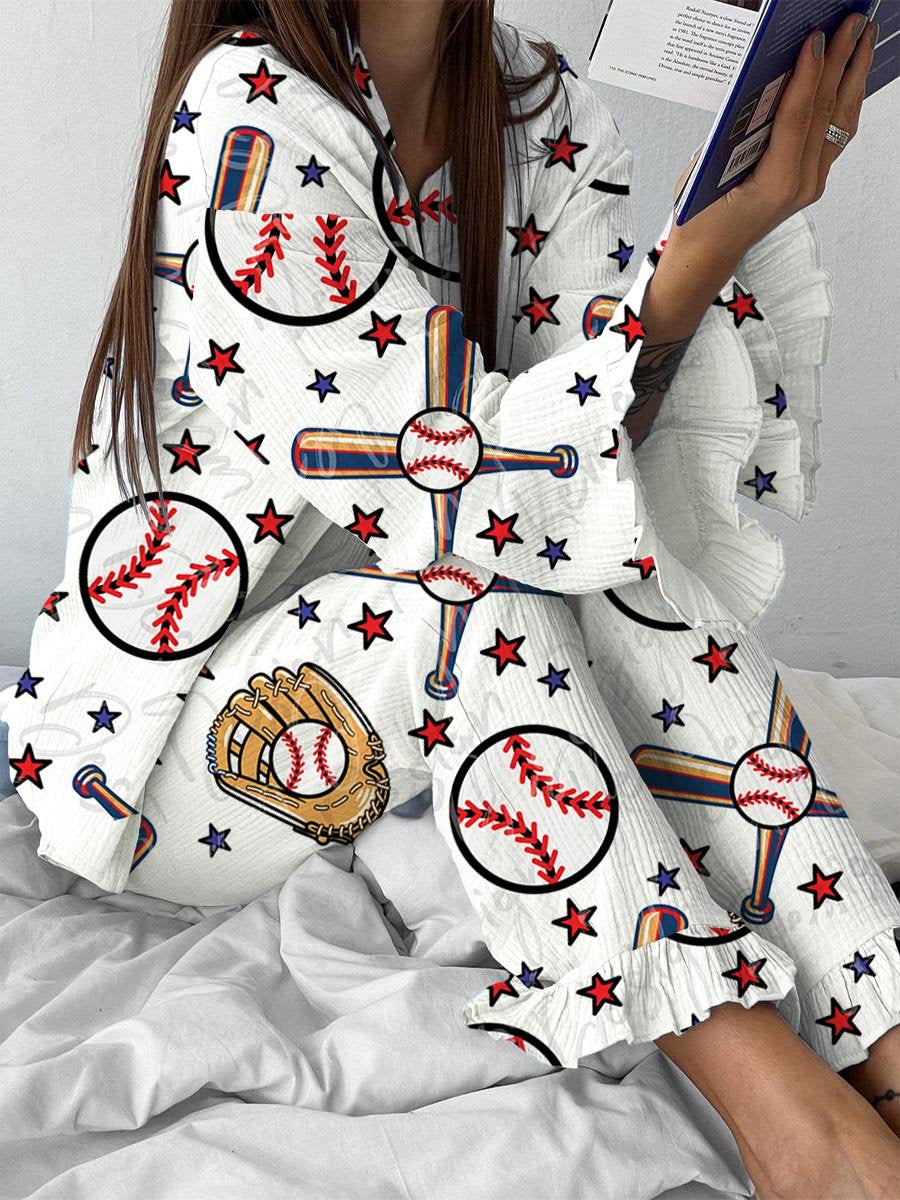 Men's Baseball Plaid Cotton Pajama Set