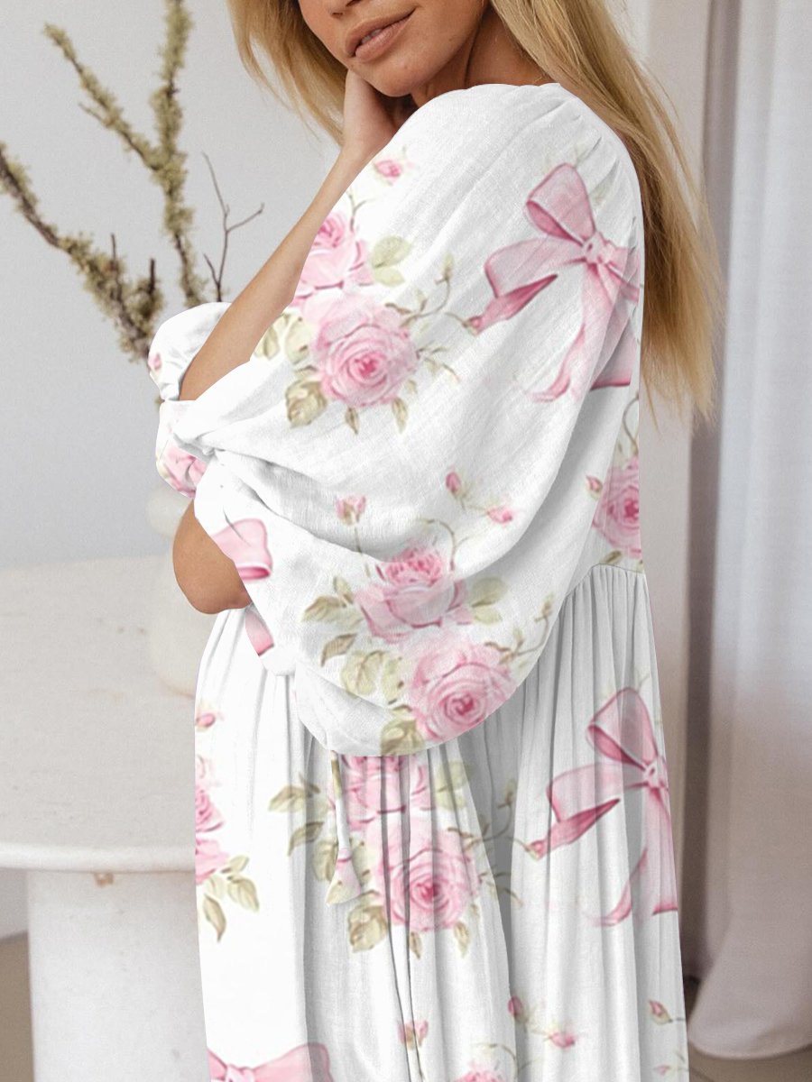 Women's Pink Bow Flower Dress
