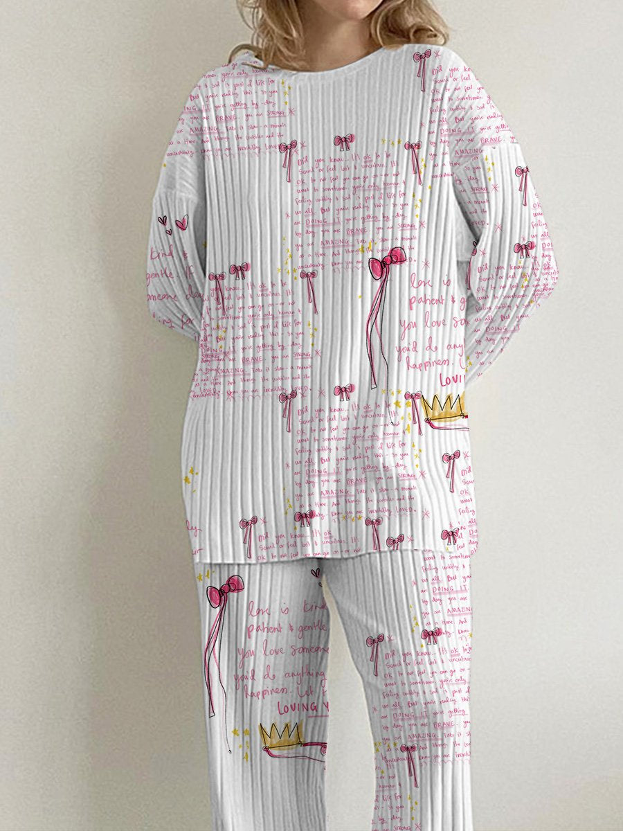 Women's Pink Bow Cotton Loungewear Set