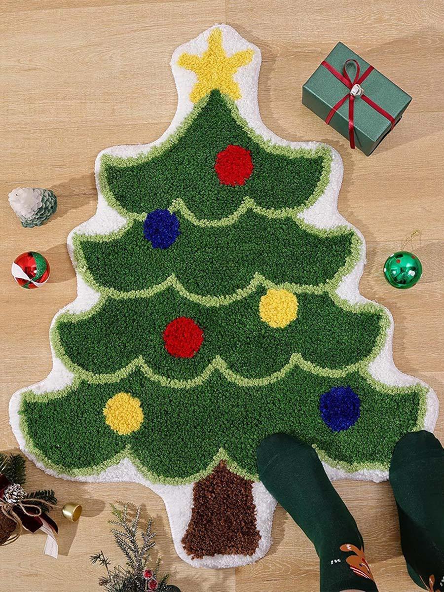 Christmas Tree Imitation Cashmere Bathroom Absorbent Foot Mat