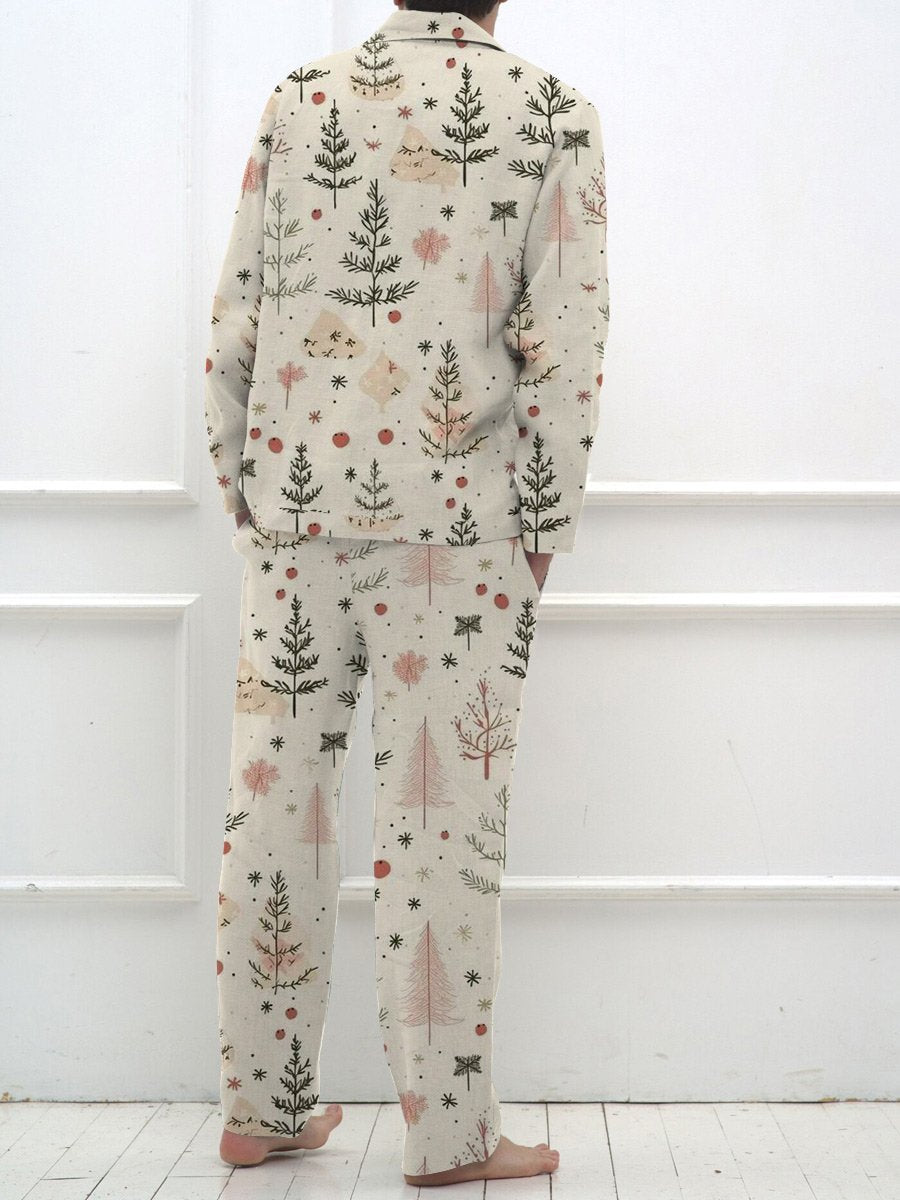 Men's Christmas Hand-Painted Christmas Tree Pattern Long Sleeve Pants Suit
