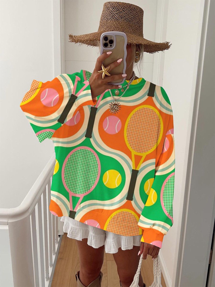 Women's Tennis Racket Contrast Print Sweater