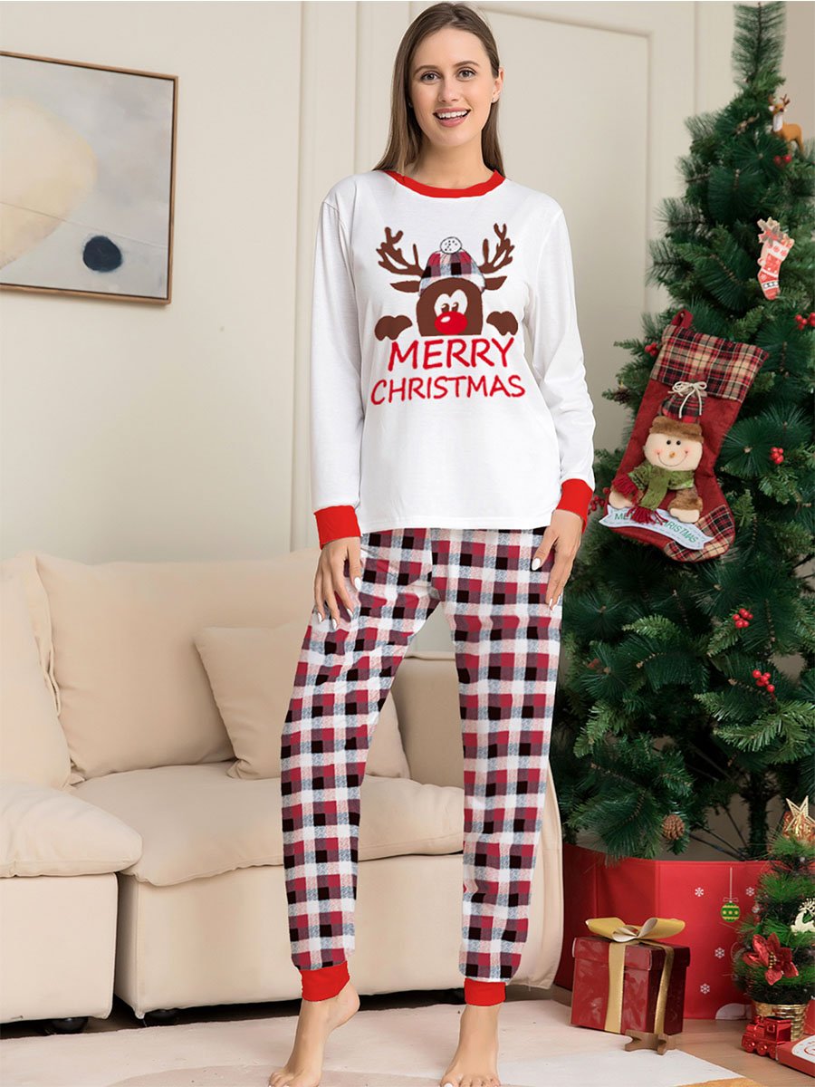 Family Set Christmas Deer Plaid Print Two-Piece Long Sleeve Family Pajamas