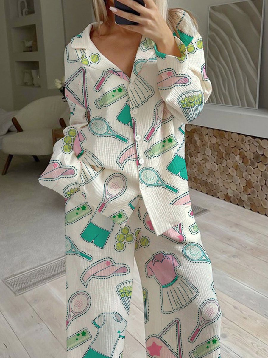 Women's Baseball Pattern Long Sleeve Pants Set