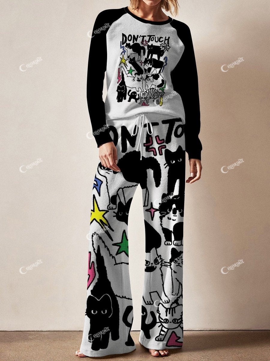 Women's Cat Graffiti Long Sleeve Pajama Set